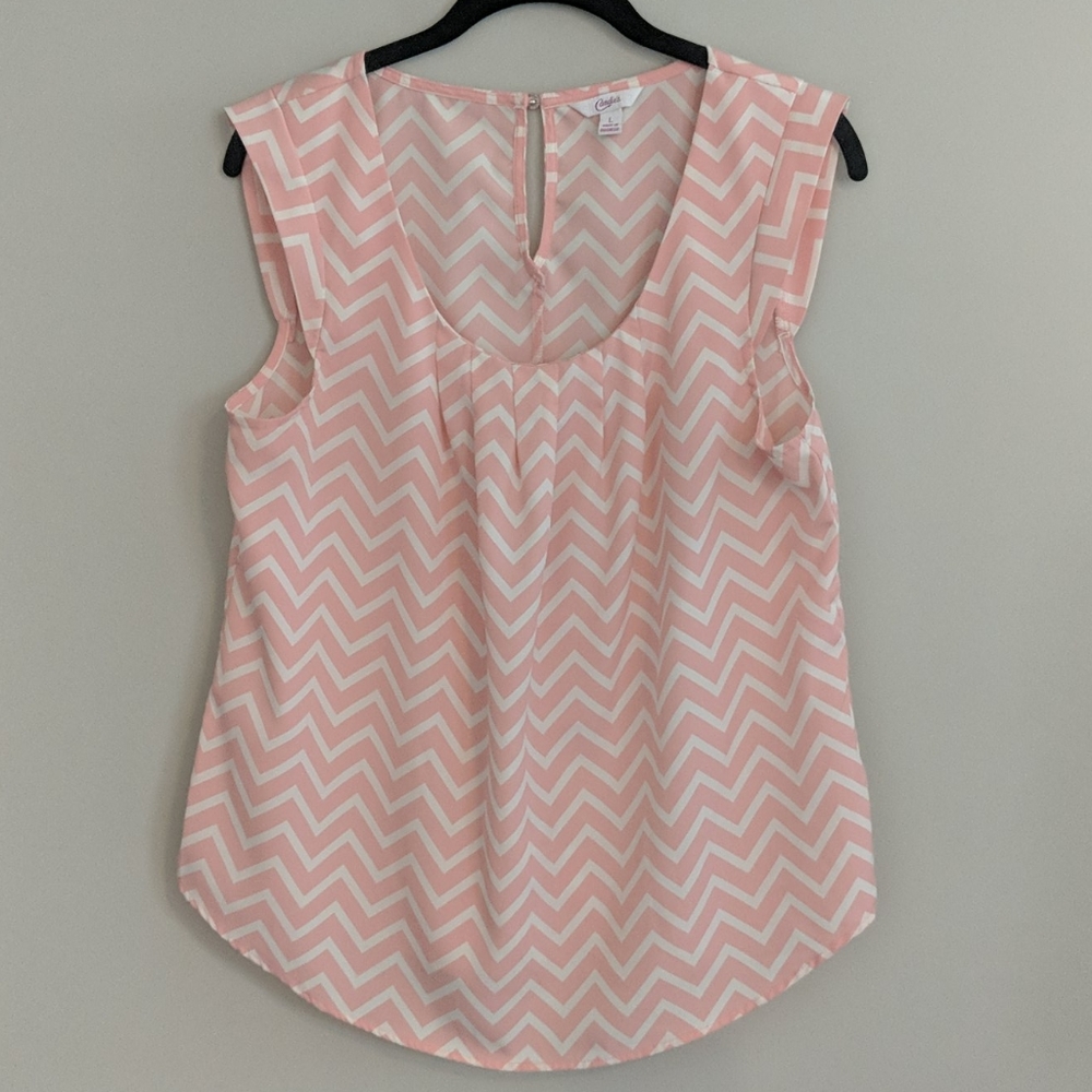 Candies Sleeveless Shirt Top Chevron Pink White Womens Size L